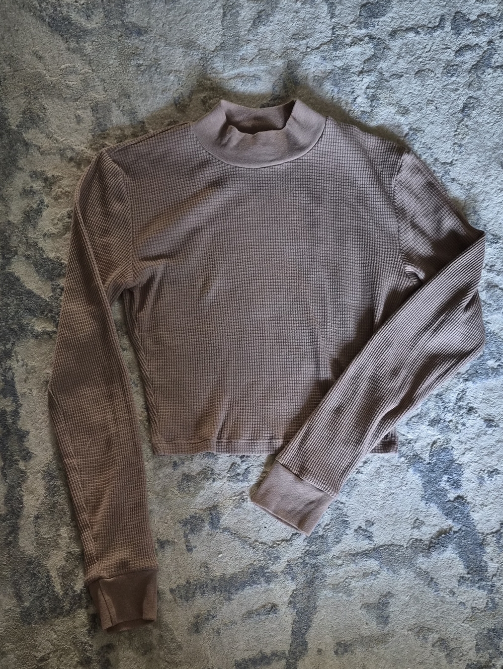 TNA Mock Neck Waffle Knit Long Sleeve Top - Taupe